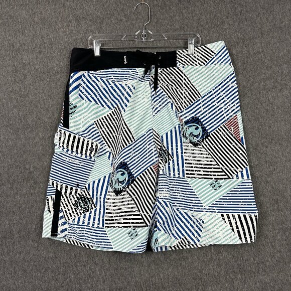 Ocean Current Mens 36 Board Shorts Unlined Swim Trunks Cargo Pocket Blue White - Picture 1 of 13
